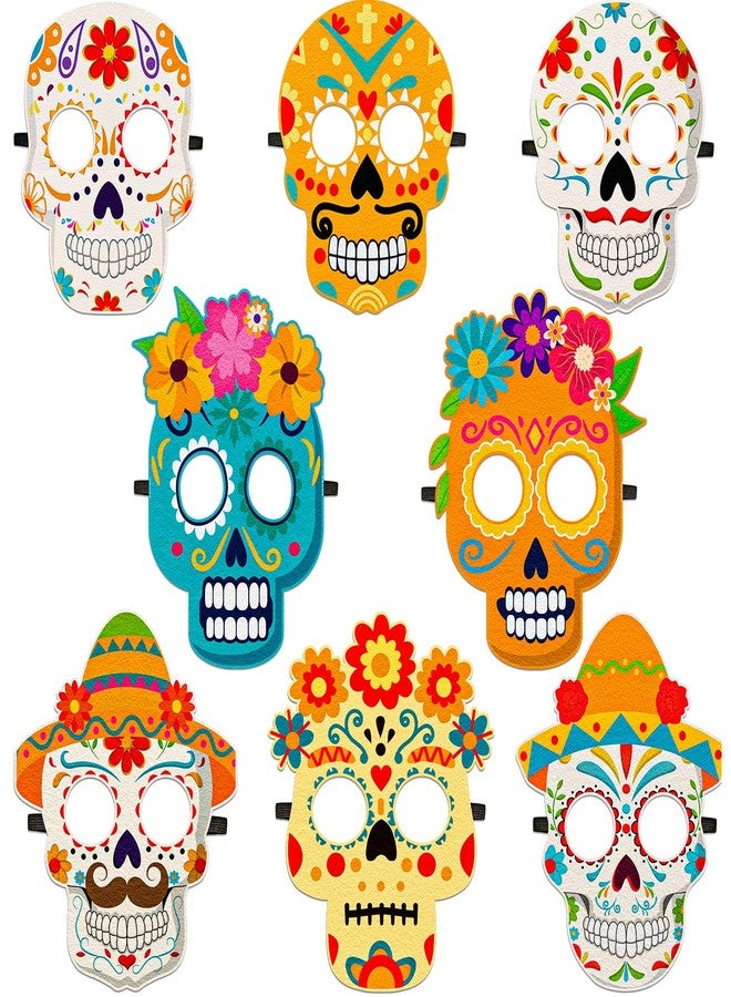 80UncleKimby 8PCS Dia De Los Muertos Masks - Halloween Felt Sugar Skull Crafts, Day of The Dead Costume Accessories Decorations Classroom Activities Party Favors - Image 1